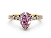 Solitaire Engagement Ring Setting for Fancy Pink Pear-Shaped Center with Large Accents and Prong Head in Yellow Gold