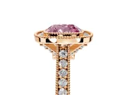 Halo Engagement Ring Setting for Fancy Pink Cushion Cut Center with Milgrain Pave Band and Bezel Head in Rose Gold