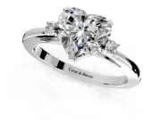 3 Stone Engagement Ring Setting for Heart-Shaped Center with Low-Set Round Cut Accents and Prong Head in Sterling Silver