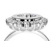 Halo Engagement Ring Setting for Round Cut Center with Milgrain Bezel Rim, Plain Band and Prong Head in Platinum