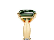 Solitaire Engagement Ring Setting for Fancy Green Asscher Cut Center with Carved Leaf Shoulders and Prong Head in Yellow Gold
