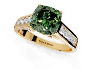 Solitaire Engagement Ring Setting for Fancy Green Cushion Cut Center with Round Cut Channel Band and Prong Head in Yellow Gold