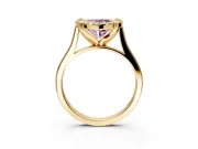 Single Halo Engagement Ring Setting for Fancy Pink Heart-Shaped Center with Corner Claws, Plain Band and Prong Head in Yellow Gold