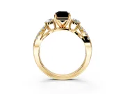 3 Stone Engagement Ring Setting for Fancy Black Emerald Cut Center with Pave Split Shank and Prong Head in Yellow Gold