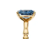 Solitaire Engagement Ring Setting for Fancy Blue Emerald Cut Center with Bamboo Band and Prong Head in Yellow Gold