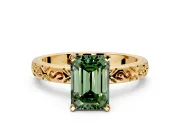 Solitaire Engagement Ring Setting for Fancy Green Emerald Cut Center with Scrollwork Band and Prong Head in Yellow Gold