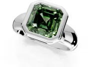 Solitaire Engagement Ring Setting for Fancy Green Asscher Cut Center with Wide Band and Bezel Head in White Gold