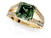 Split Shank Engagement Ring Setting for Fancy Green Asscher Cut Center with Pave Split Shank and Prong Head in Yellow Gold