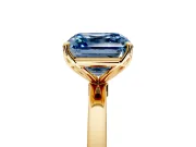 Solitaire Engagement Ring Setting for Fancy Blue Asscher Cut Center with Thin Rounded Plain Band and Prong Head in Yellow Gold