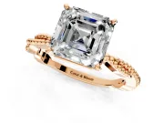 Solitaire Engagement Ring Setting for Asscher Cut Center with Twist Band and Bead Prong Head in Rose Gold
