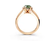 Halo Engagement Ring Setting for Fancy Green Oval Center with Knife Ridge Cathedral Band and Prong Head in Rose Gold