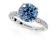 Solitaire Engagement Ring Setting for Fancy Blue Round Cut Center with Round Cut Pave Band and Prong Head in Sterling Silver