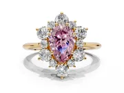 Small-Accent Cluster Halo Engagement Ring Setting for Fancy Pink Pear-Shaped Center with Plain Band and Prong Head in Yellow Gold