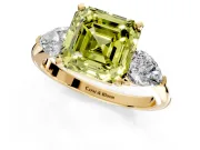 3 Stone Engagement Ring Setting for Fancy Yellow Asscher Cut Center with Large Pear-Shaped Accents and Prong Head in Yellow Gold
