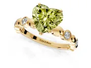 Solitaire Engagement Ring Setting for Fancy Yellow Heart-Shaped Center with Beaded Bezel Station Band and Prong Head in Yellow Gold