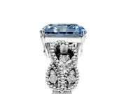 Leaf Engagement Ring Setting for Fancy Blue Princess Cut Center with Milgrain Accent Band and Prong Head in White Gold