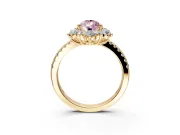 Floral Halo Engagement Ring Setting for Fancy Pink Pear-Shaped Center with Pave Accents and Prong Head in Yellow Gold