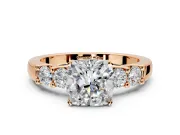 5 Stone Engagement Ring Setting for Cushion Cut Center with Plain Band and Prong Head in Rose Gold