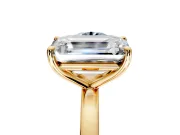 Fancy Blue Round Cut and Emerald Cut Lab-Grown Diamond Toi et Moi Engagement Ring with Prong-Set Stones in Yellow Gold
