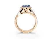 Halo Engagement Ring Setting for Fancy Blue Heart-Shaped Center with Narrow Pave Split Shank and Prong Head in Rose Gold