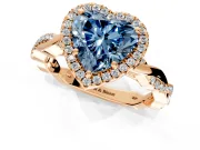 Halo Engagement Ring Setting for Fancy Blue Heart-Shaped Center with Pave and Plain Twist Band and Prong Head in Rose Gold