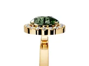 Halo Engagement Ring Setting for Fancy Green Round Cut Center with Thin Plain Band and Prong Head in Yellow Gold