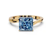 Solitaire Engagement Ring Setting for Fancy Blue Princess Cut Center with Plain Bypass Twist Band and Prong Head in Yellow Gold