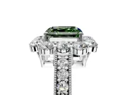 Halo Engagement Ring Setting for Fancy Green Asscher Cut Center with Milgrain Channel Band and Prong Head in Sterling Silver