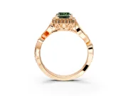 Halo Engagement Ring Setting for Fancy Green Emerald Cut Center with Leaf Motif Split Shank and Prong Head in Rose Gold