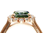 Milgrain Halo Engagement Ring Setting for Fancy Green Asscher Cut Center with Bezel Point Accents and Prong Head in Rose Gold