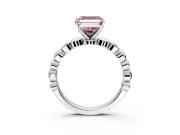 Solitaire Engagement Ring Setting for Fancy Pink Asscher Cut Center with Beaded Bezel Station Band and Prong Head in Sterling Silver