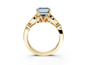 Solitaire Engagement Ring Setting for Fancy Blue Asscher Cut Center with Marquise and Bezel Accents and Prong Head in Yellow Gold
