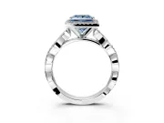 Halo Engagement Ring Setting for Fancy Blue Princess Cut Center with Pave and Plain Twist Band and Prong Head in White Gold