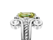 Solitaire Engagement Ring Setting for Fancy Yellow Emerald Cut Center with Twisted Band and Scroll Prong Head in Sterling Silver