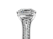 Solitaire Engagement Ring Setting for Asscher Cut Center with Pave Rail Split Shank and Prong Head in Sterling Silver