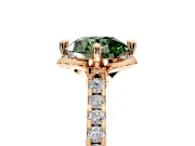 Floral Engagement Ring Setting for Fancy Green Round Cut Center with Pave Band and Floral Prong Head in Rose Gold