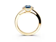 3 Stone Engagement Ring Setting for Fancy Blue Emerald Cut Center with Low-Set Round Cut Accents and Prong Head in Yellow Gold