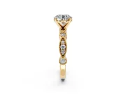 Solitaire Engagement Ring Setting for Round Cut Center with Milgrain Bezel Accents and Prong Head in Yellow Gold