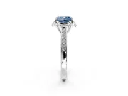 Floral Engagement Ring Setting for Fancy Blue Cushion Cut Center with Four Accent Clusters and Prong Head in Sterling Silver