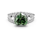 Halo Engagement Ring Setting for Fancy Green Heart-Shaped Center with Rope Twist Split Shank and Prong Head in Platinum