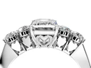 5 Stone Engagement Ring Setting for Emerald Cut Center with Equal Close-Set Accents and Prong Head in White Gold