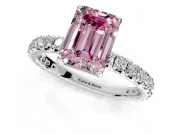 Solitaire Engagement Ring Setting for Fancy Pink Emerald Cut Center with Shared-Prong Accents and Prong Head in Platinum