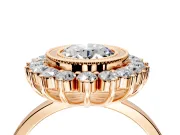 Halo Engagement Ring Setting for Oval Center with Milgrain Bezel Rim, Plain Band and Prong Head in Rose Gold