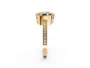 Halo Engagement Ring Setting for Cushion Cut Center with Milgrain Halo, Pave Band and Prong Head in Yellow Gold