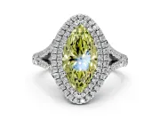 Double Halo Engagement Ring Setting for Fancy Yellow Marquise Center with Narrow Pave Split Shank and Prong Head in White Gold