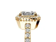Halo Engagement Ring Setting for Asscher Cut Center with Inner Milgrain Border and Prong Head in Yellow Gold
