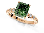 Solitaire Engagement Ring Setting for Fancy Green Radiant Cut Center with Bezel-Dot Beaded Band and Prong Head in Rose Gold