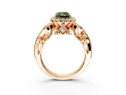 Milgrain Halo Engagement Ring Setting for Fancy Green Radiant Cut Center with Shoulder Bezels and Prong Head in Rose Gold
