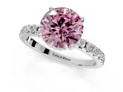 Solitaire Engagement Ring Setting for Fancy Pink Round Cut Center with Band of Accents and Prong Head in Platinum