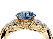 Cluster Engagement Ring Setting for Fancy Blue Round Cut Center with Round Cut Accent Frame and Prong Head in Yellow Gold